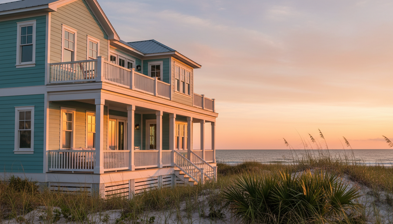 Exterior of a beautiful, modern coastal vacation home